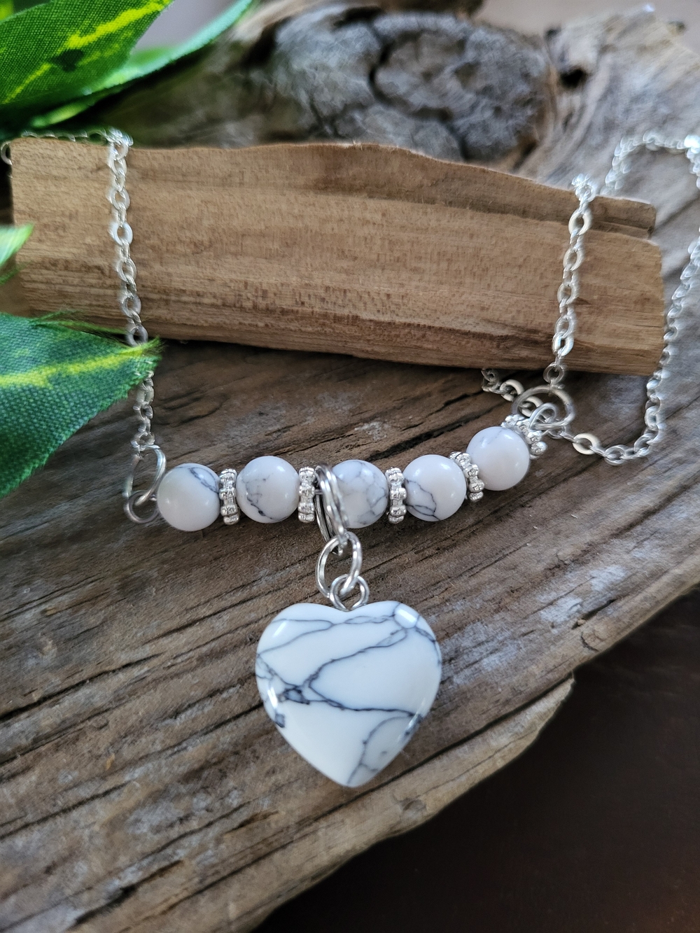 White Howlite Heart Pendant Necklace